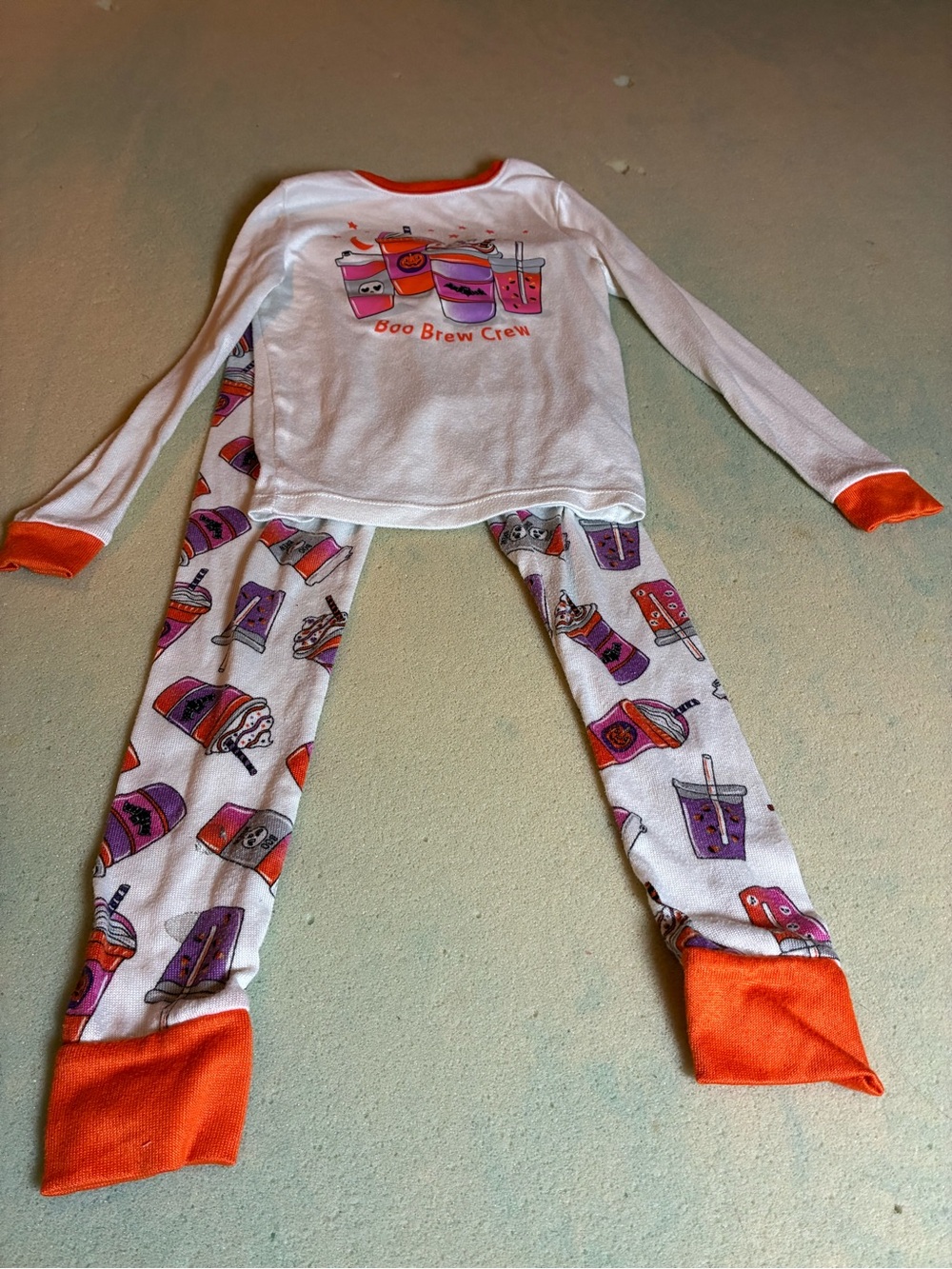 Kids White and Orange 'Boo Brew Crew' Graphic Pajama Set